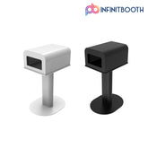 Two video conference booths, one white and one black, on a white background with 'INFINITBOOTH' branding.