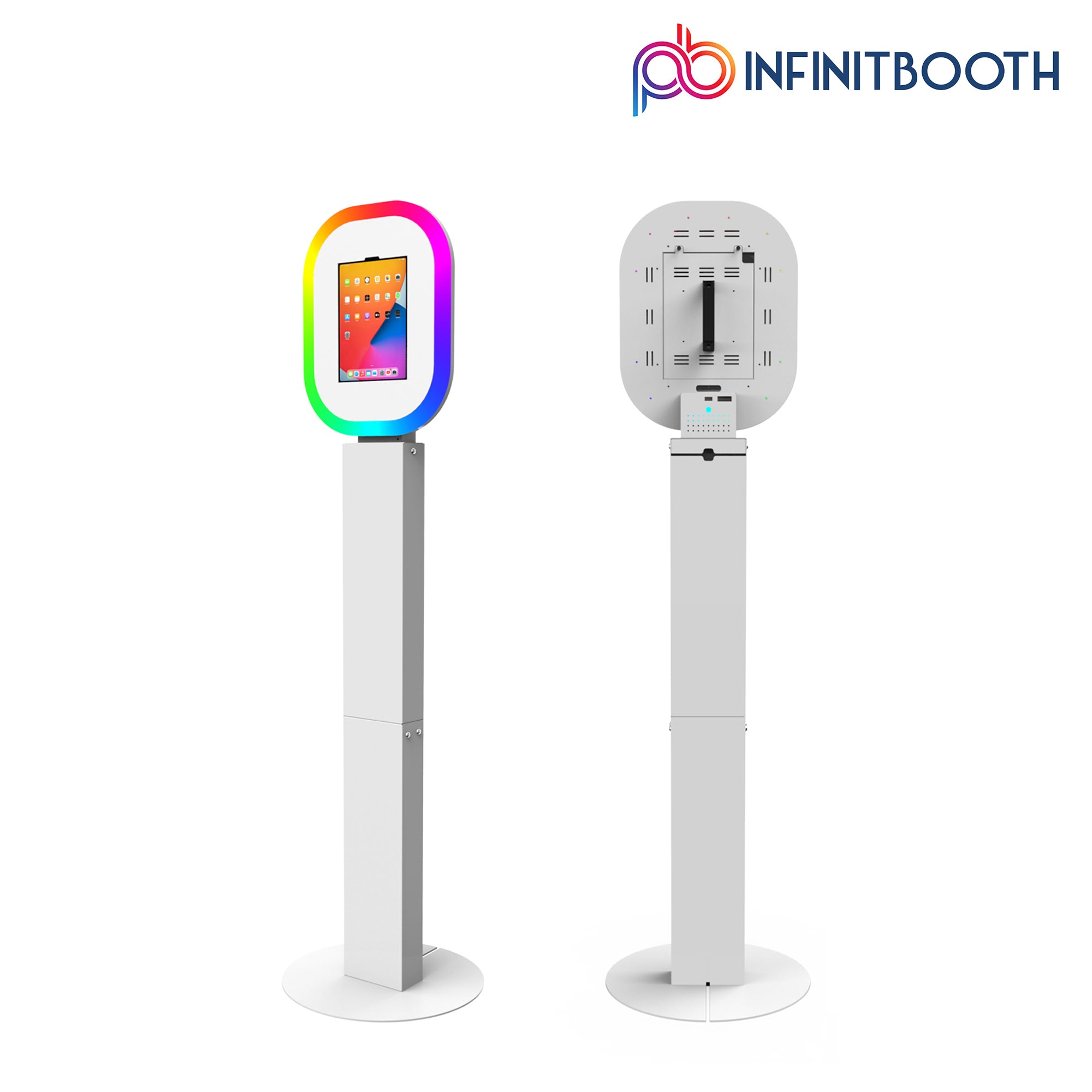 GlowSnap portable iPad photo booth with oval LED light for weddings, parties, and brand activations – worldwide shipping