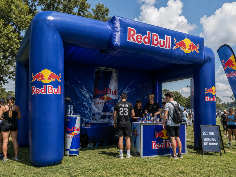 Branded inflatable can at an outdoor event