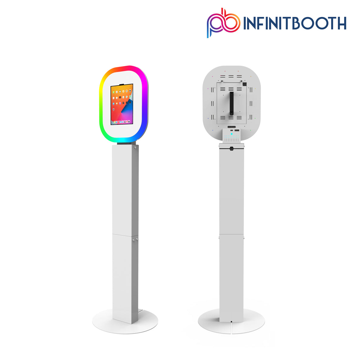 GlowSnap portable iPad photo booth with oval LED light for weddings, parties, and brand activations – worldwide shipping