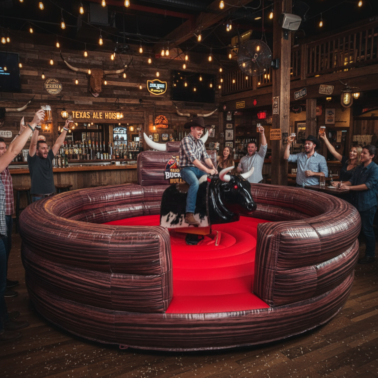 inflatable mechanical bull ride fuego edition red arena western rodeo for event rentals – ships worldwide