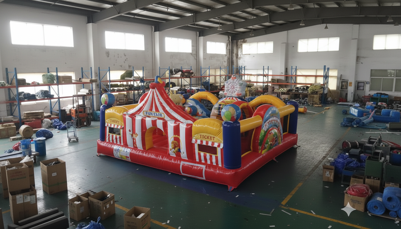 Commercial-grade bouncy castle and inflatable playground equipment for manufacturing supply to event rental businesses