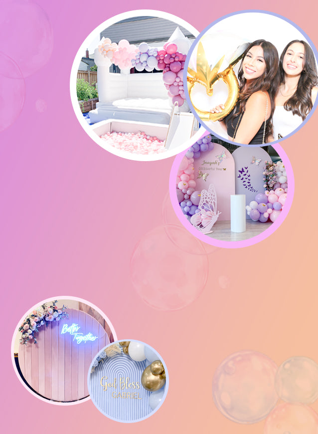 Event entertainment services with balloon decorations, photo booth, and face painting examples in Toronto