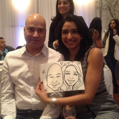 Load image into Gallery viewer, Professional caricature drawing service in Toronto for events, parties, and weddings. Fun and personalized caricatures of guests
